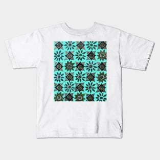 Retro Outer Space 1950s, 1960s pattern in teal blue Kids T-Shirt